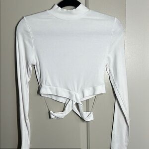 White Long Sleeve Crop with Cross bottom